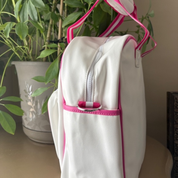Monaco Vegan Leather Pickleball Sling Backpack, White with Pink Accents - Picture 3 of 8
